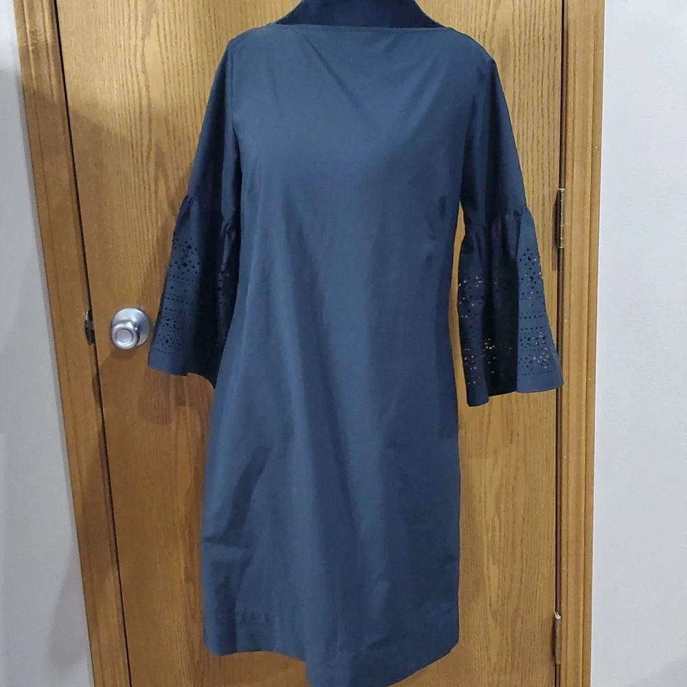 Lauren Ralph Lauren black laser cut perforated bell sleeve shift dress